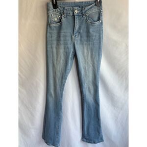 H&Y Fashion Y2K Light Wash Bejeweled Jeans Mini Flare Bootcut Size 5/6 Girly